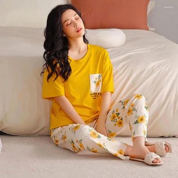 Mustard Pocket Printed Night Suit