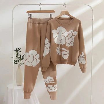 Camel Floral Knit Winter Track Suit ...