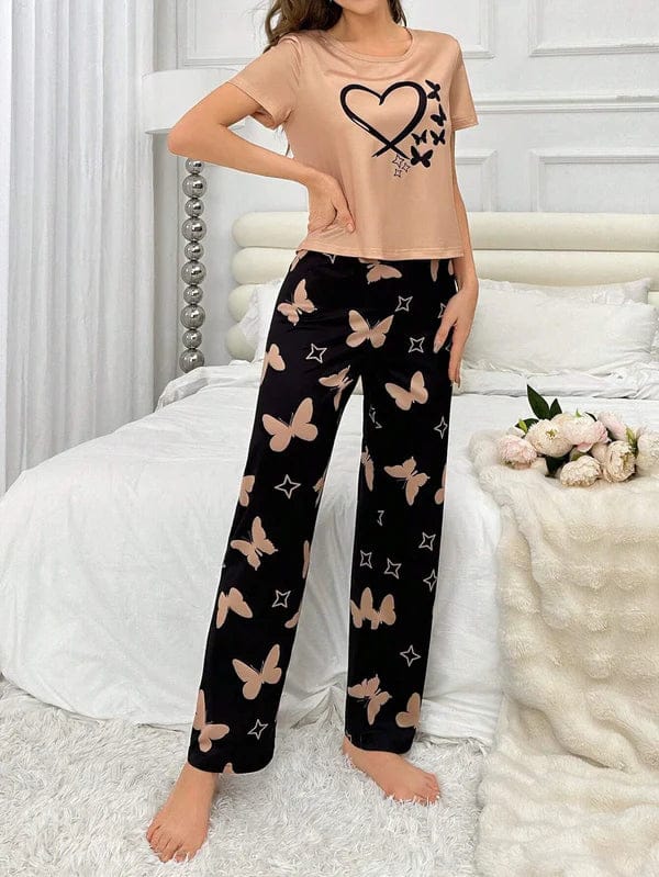 Printed Pajama Night Suit  Heart Print