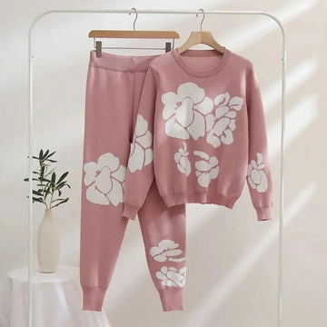 Dusty Rose Floral Knit Winter Track Suit ...