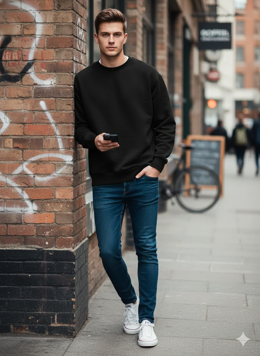 Black Basic Sweat Shirt