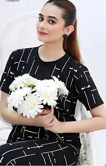 Black Printed Capri Girl's Suit