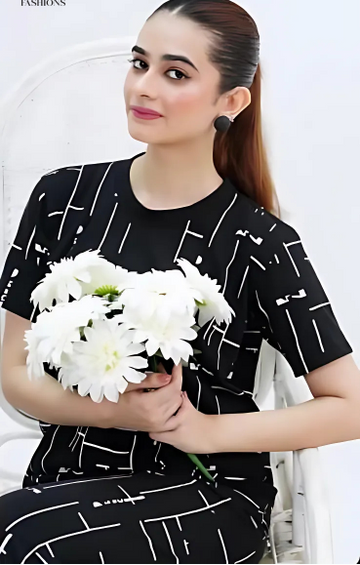 Black Printed Capri Girl's Suit