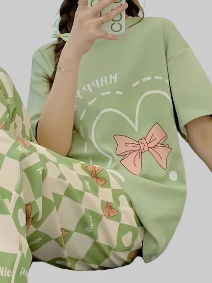 Cute Green Soft Printed Nightwear