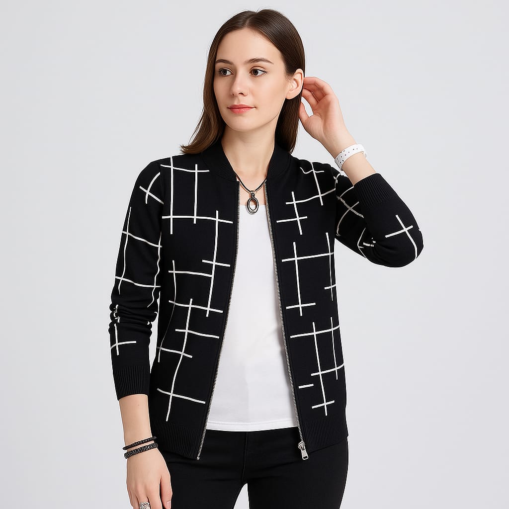 Girls' Black White Grid Pattern Jacket